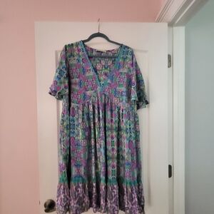 Floral V-Neck Knee Length Dress